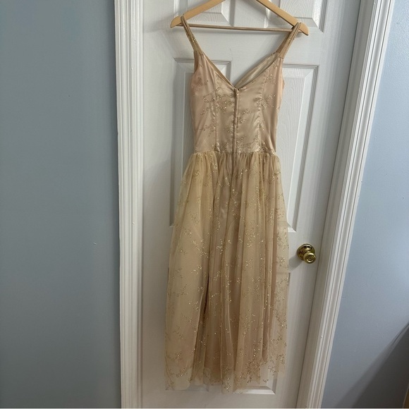 Vintage Gunne Sax Dress Long Formal Prom Tulle Gold Glitter Princess Extra Small - Picture 5 of 8